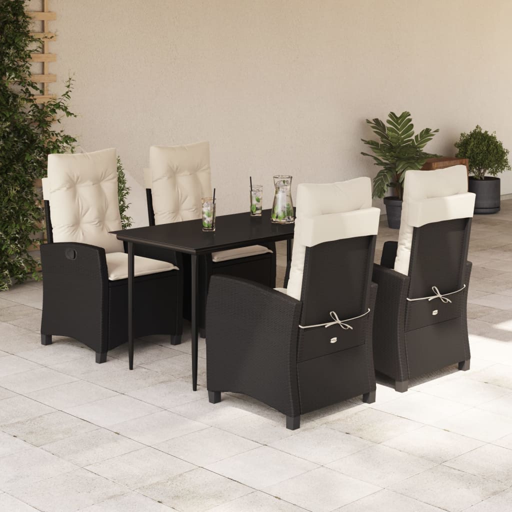 Set Mobilier De Grădină Cu Perne, 5 Piese, Negru, Poliratan