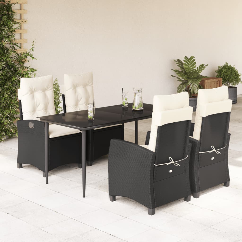 Set Mobilier De Grădină Cu Perne, 5 Piese, Negru, Poliratan