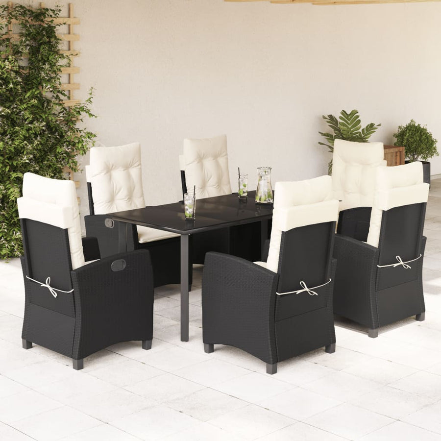 Set Mobilier De Grădină Cu Perne, 7 Piese, Negru, Poliratan