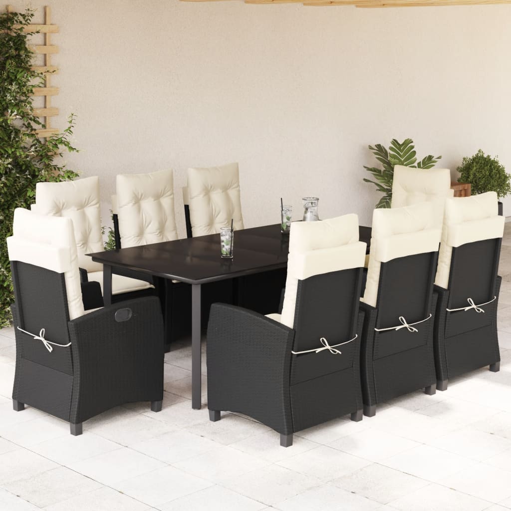 Set Mobilier De Grădină Cu Perne, 7 Piese, Negru, Poliratan