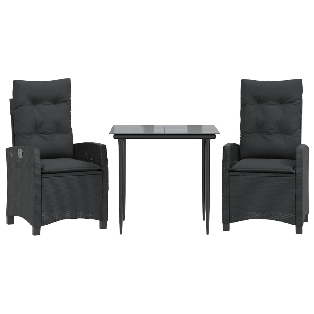 Set Mobilier De Grădină Cu Perne, 3 Piese, Negru, Poliratan