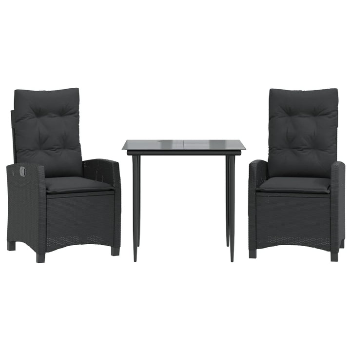 Set Mobilier De Grădină Cu Perne, 3 Piese, Negru, Poliratan