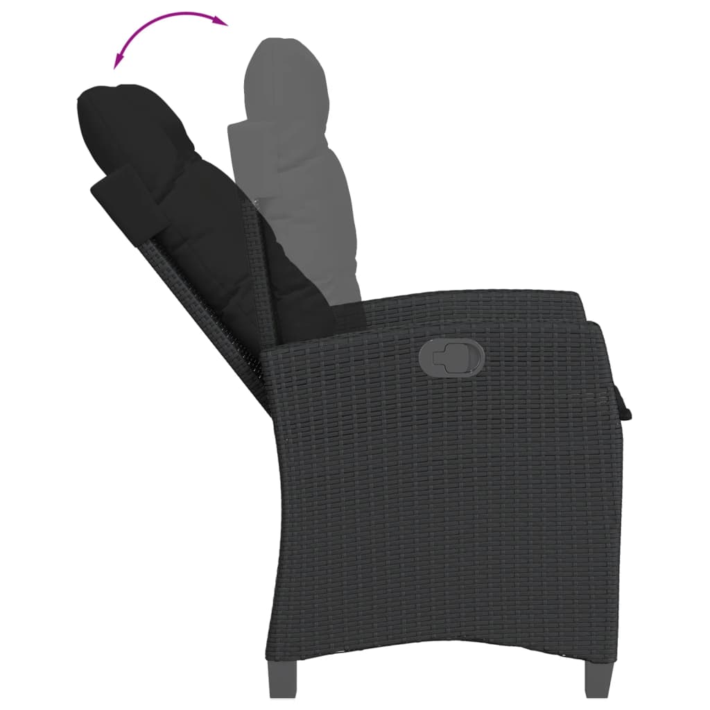 Set Mobilier De Grădină Cu Perne, 3 Piese, Negru, Poliratan