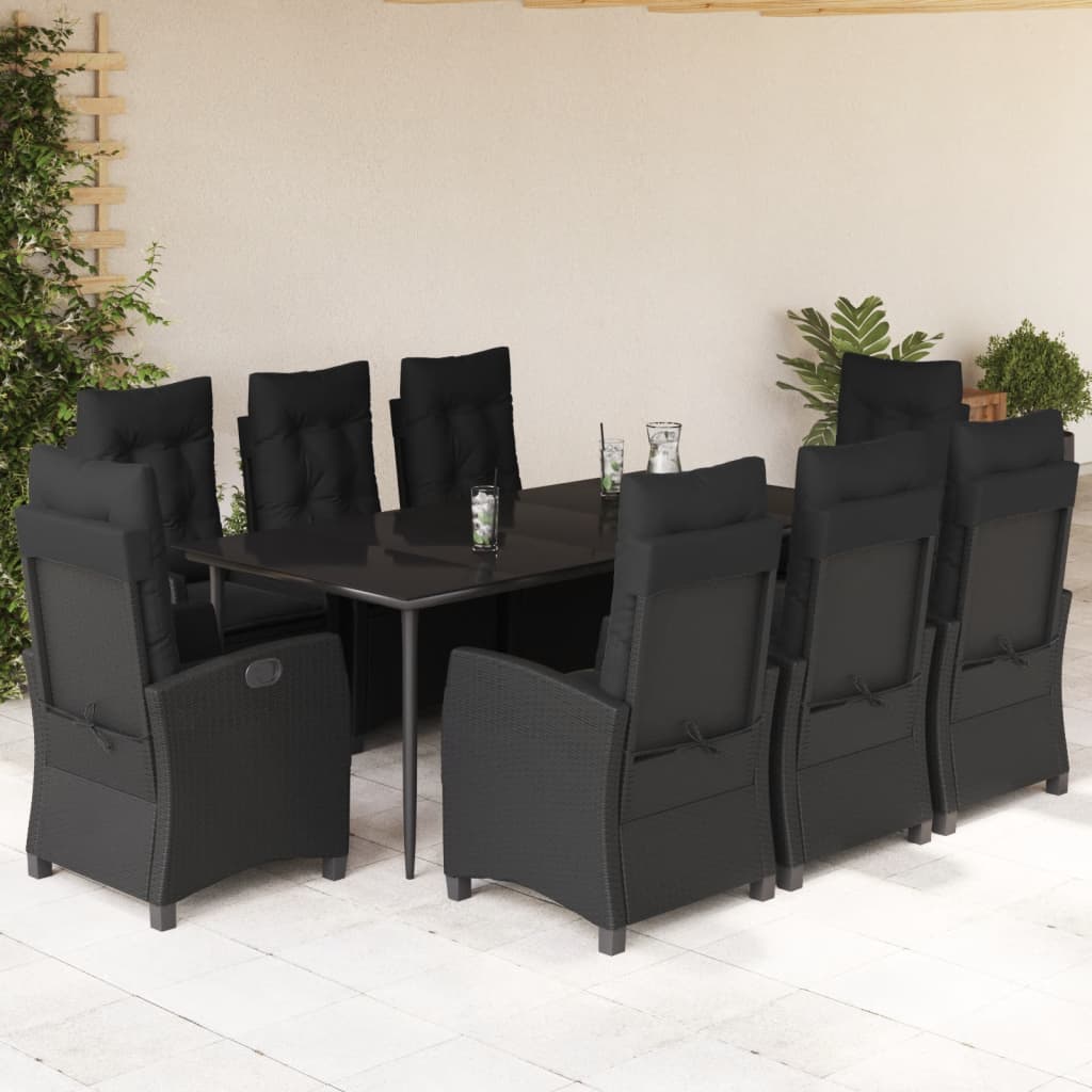Set Mobilier De Grădină Cu Perne, 3 Piese, Negru, Poliratan