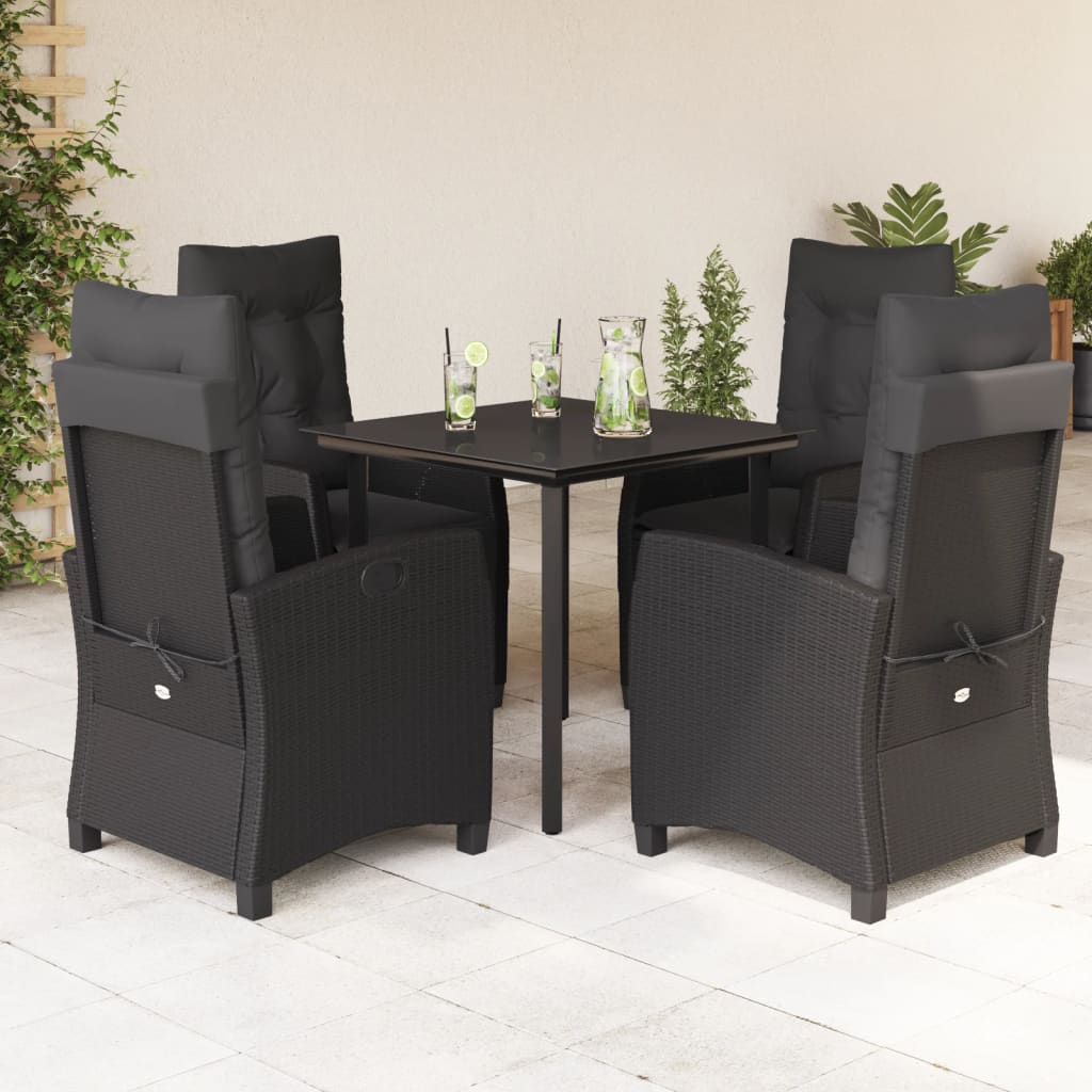 Set Mobilier De Grădină Cu Perne, 5 Piese, Negru, Poliratan