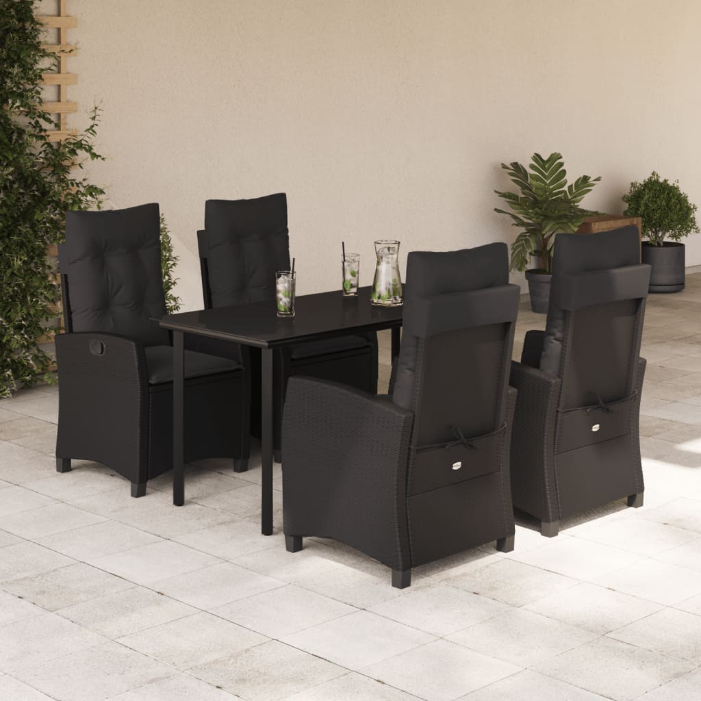 Set Mobilier De Grădină Cu Perne, 5 Piese, Negru, Poliratan
