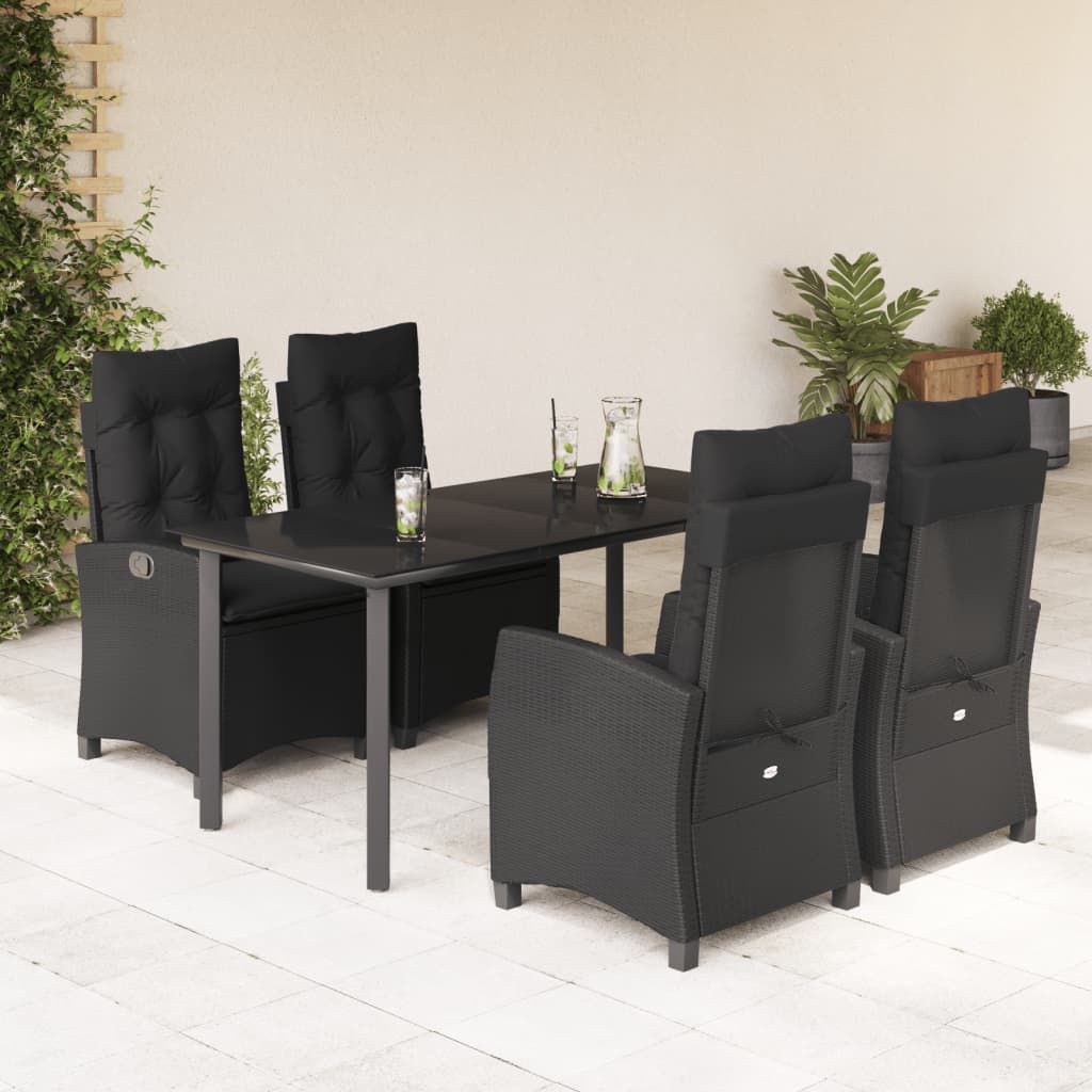 Set Mobilier De Grădină Cu Perne, 5 Piese, Negru, Poliratan