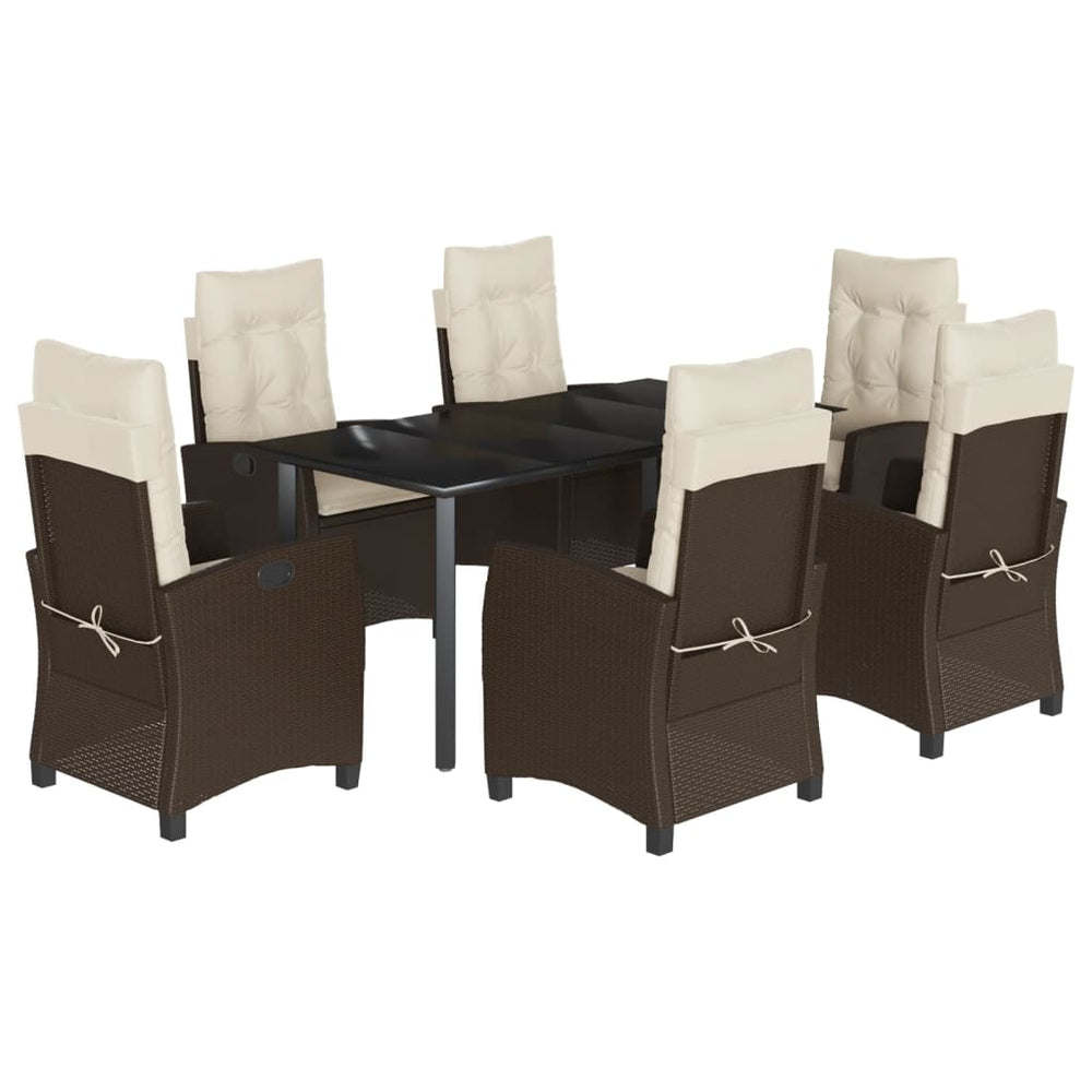 Set Mobilier De Grădină Cu Perne, 7 Piese, Maro, Poliratan