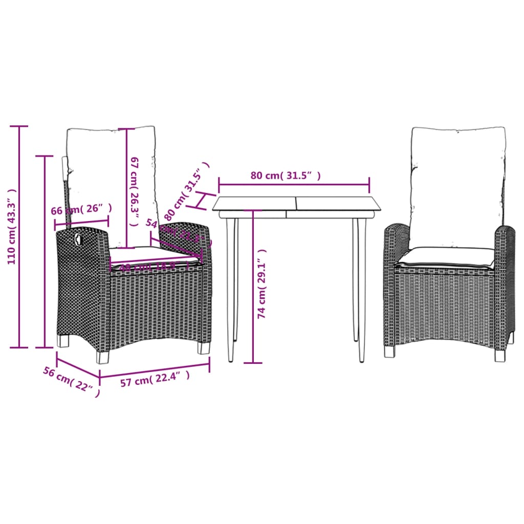 Set Mobilier De Grădină Cu Perne, 3 Piese, Gri, Poliratan