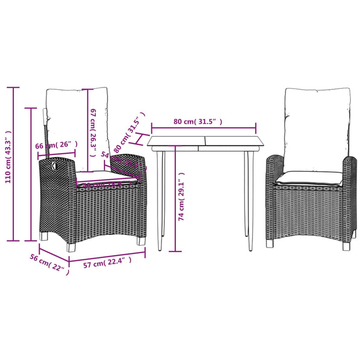 Set Mobilier De Grădină Cu Perne, 3 Piese, Gri, Poliratan