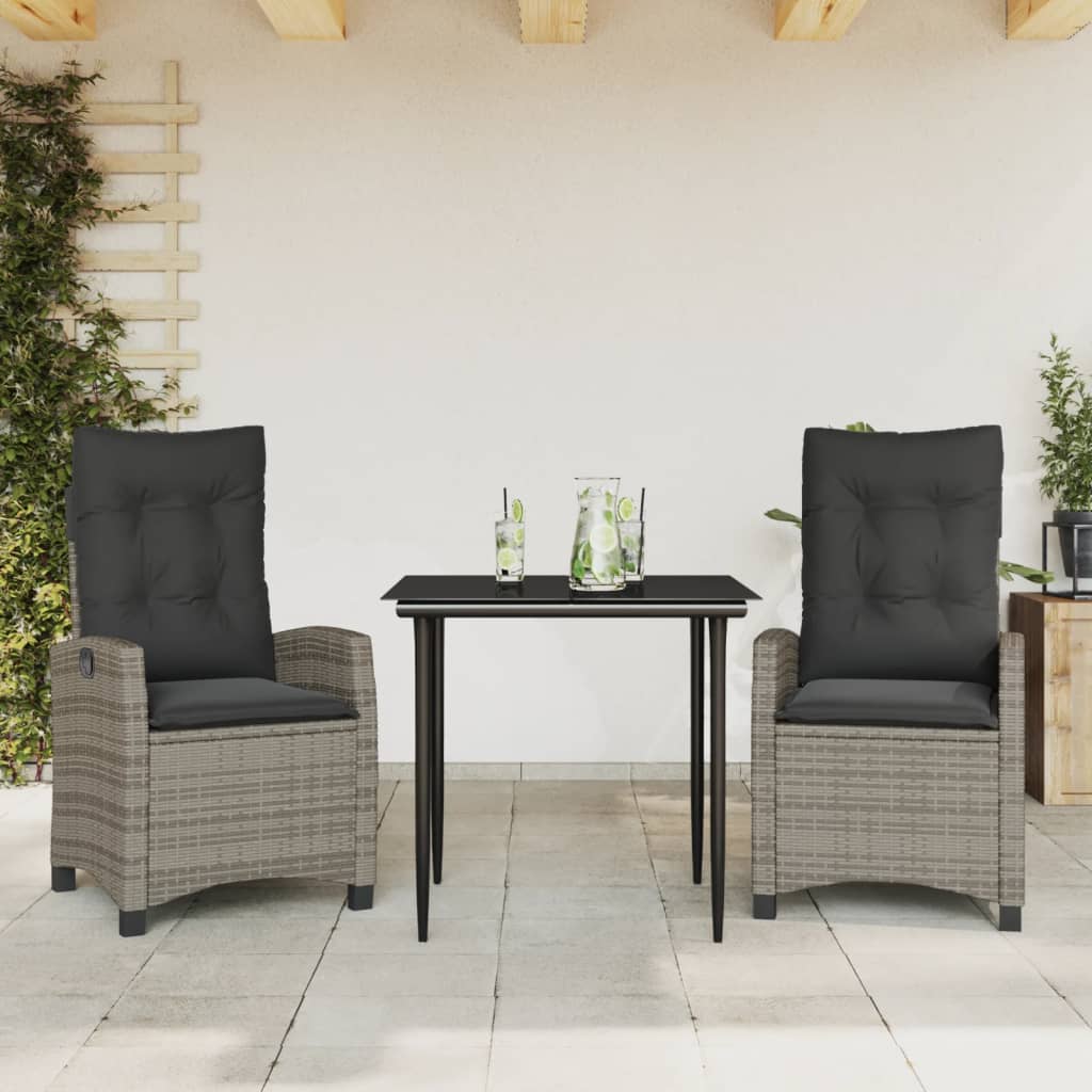 Set Mobilier De Grădină Cu Perne, 3 Piese, Gri, Poliratan