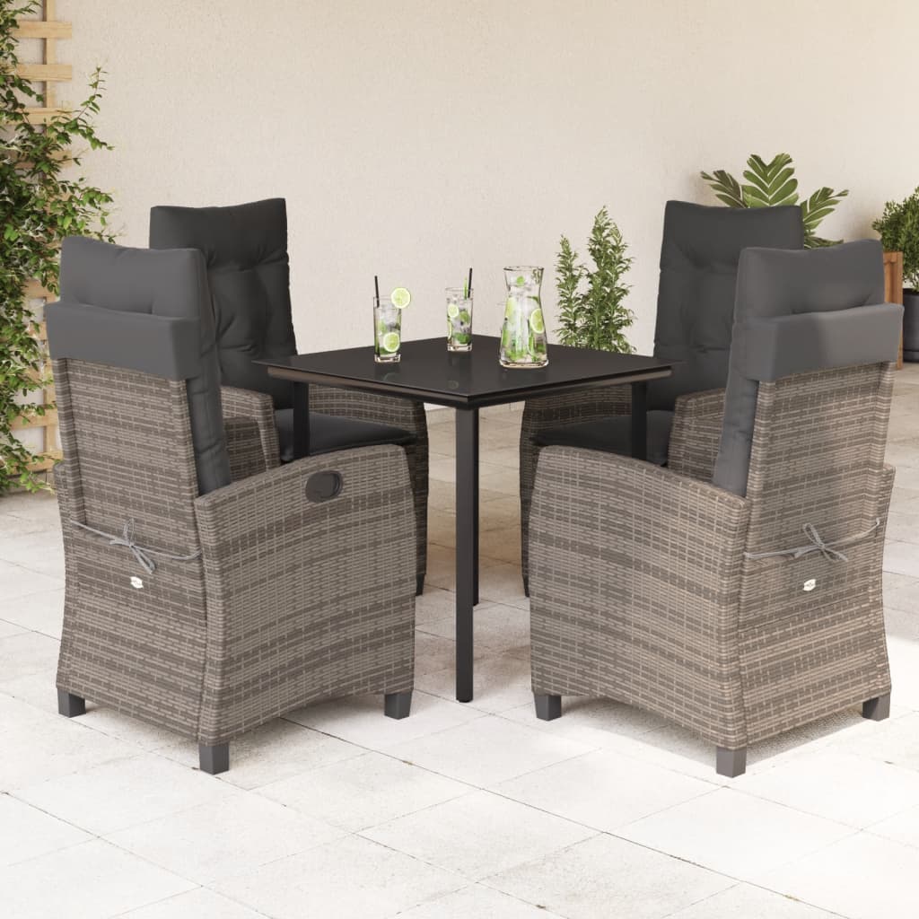 Set Mobilier De Grădină Cu Perne, 5 Piese, Gri, Poliratan