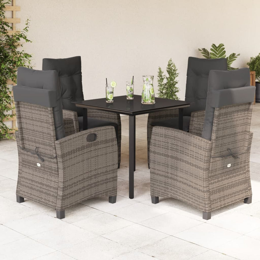 Set Mobilier De Grădină Cu Perne, 5 Piese, Gri, Poliratan