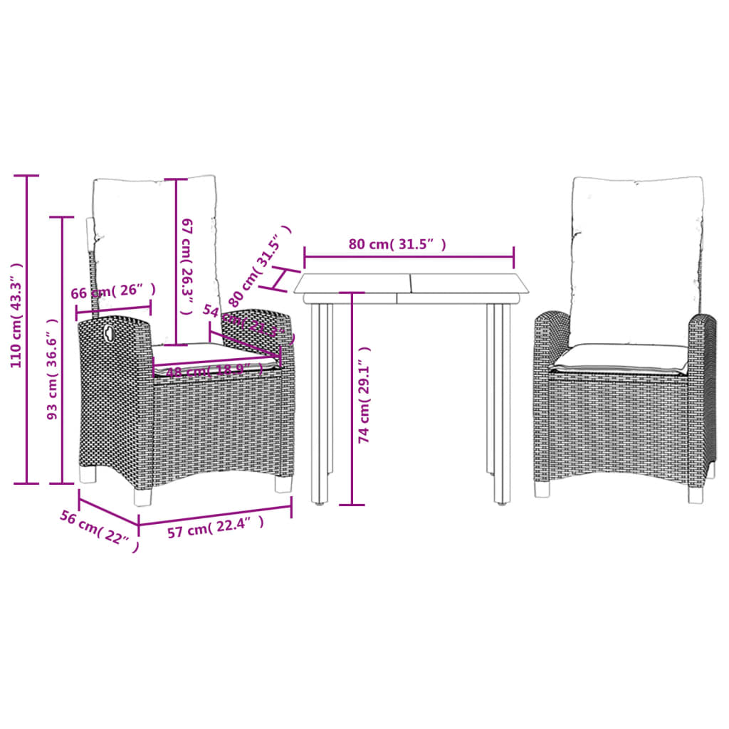 Set Mobilier De Grădină Cu Perne, 3 Piese, Bej, Poliratan