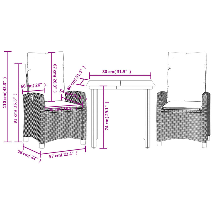 Set Mobilier De Grădină Cu Perne, 3 Piese, Bej, Poliratan