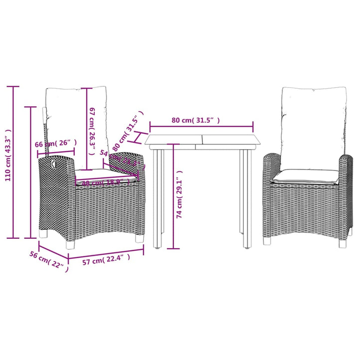 Set Mobilier De Grădină Cu Perne, 3 Piese,Gri Deschis,Poliratan