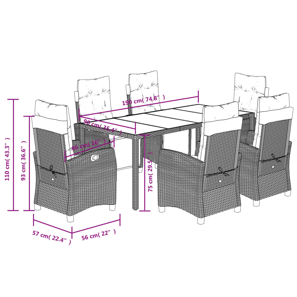 Set Mobilier De Grădină Cu Perne, 7 Piese, Negru, Poliratan