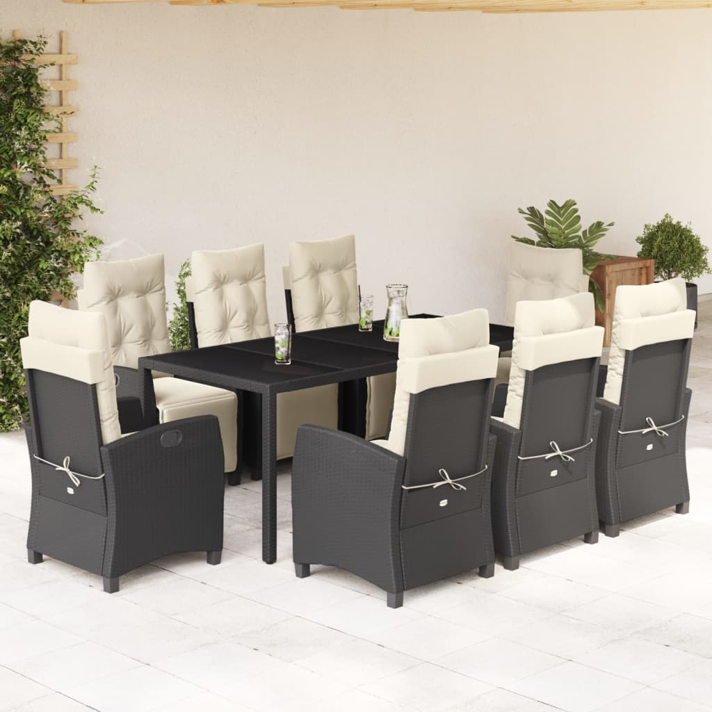 Set Mobilier De Grădină Cu Perne, 7 Piese, Negru, Poliratan