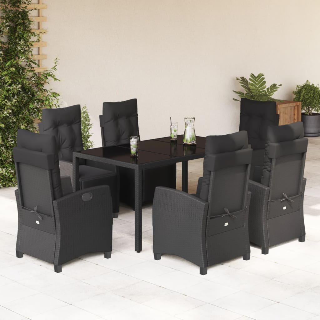 Set Mobilier De Grădină Cu Perne, 7 Piese, Negru, Poliratan