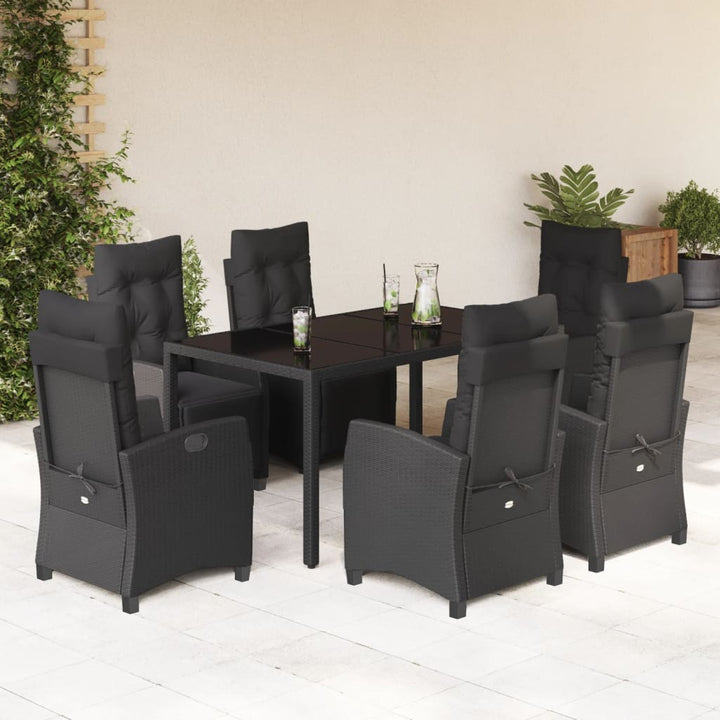 Set Mobilier De Grădină Cu Perne, 7 Piese, Negru, Poliratan