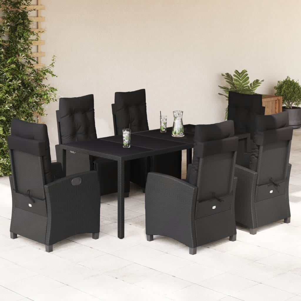 Set Mobilier De Grădină Cu Perne, 7 Piese, Negru, Poliratan