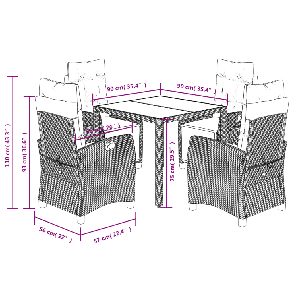 Set Mobilier De Grădină Cu Perne, 5 Piese, Negru, Poliratan
