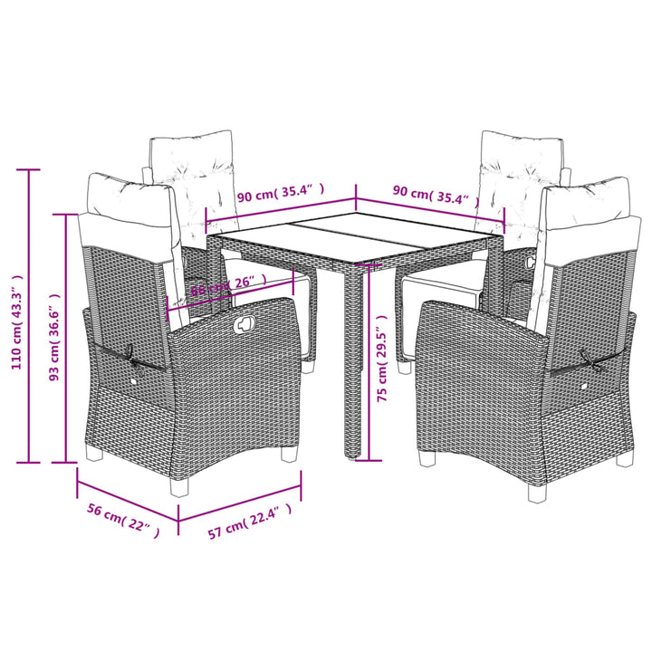 Set Mobilier De Grădină Cu Perne, 5 Piese, Negru, Poliratan