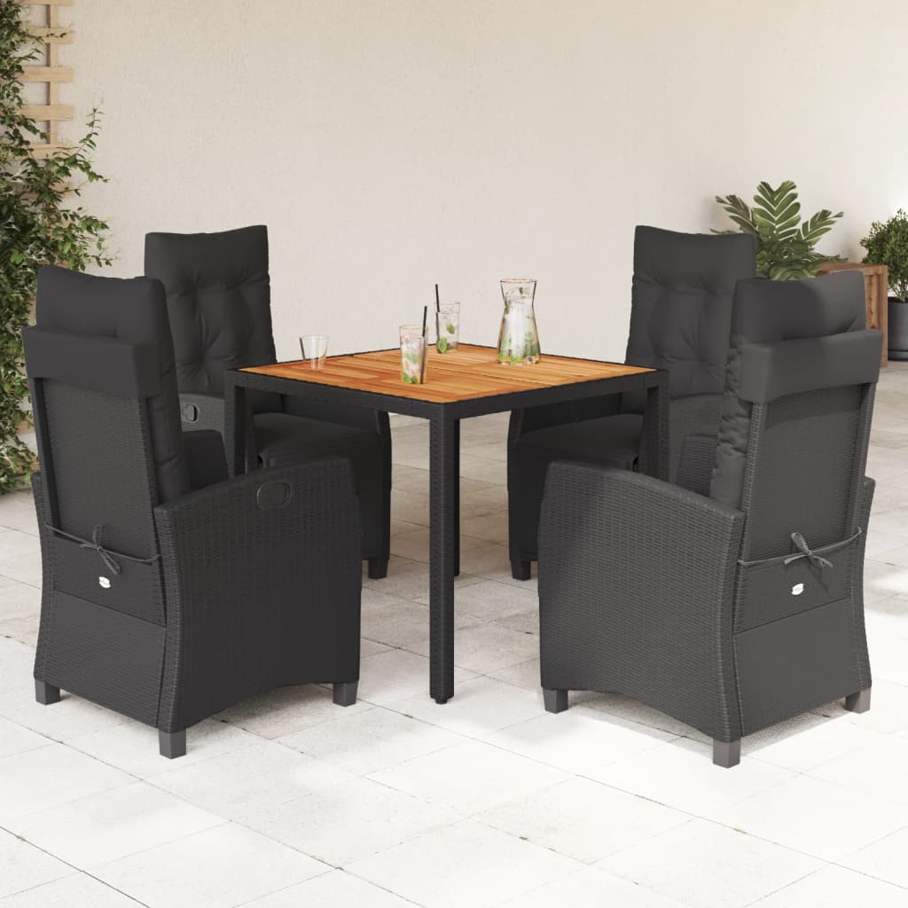 Set Mobilier De Grădină Cu Perne, 5 Piese, Negru, Poliratan