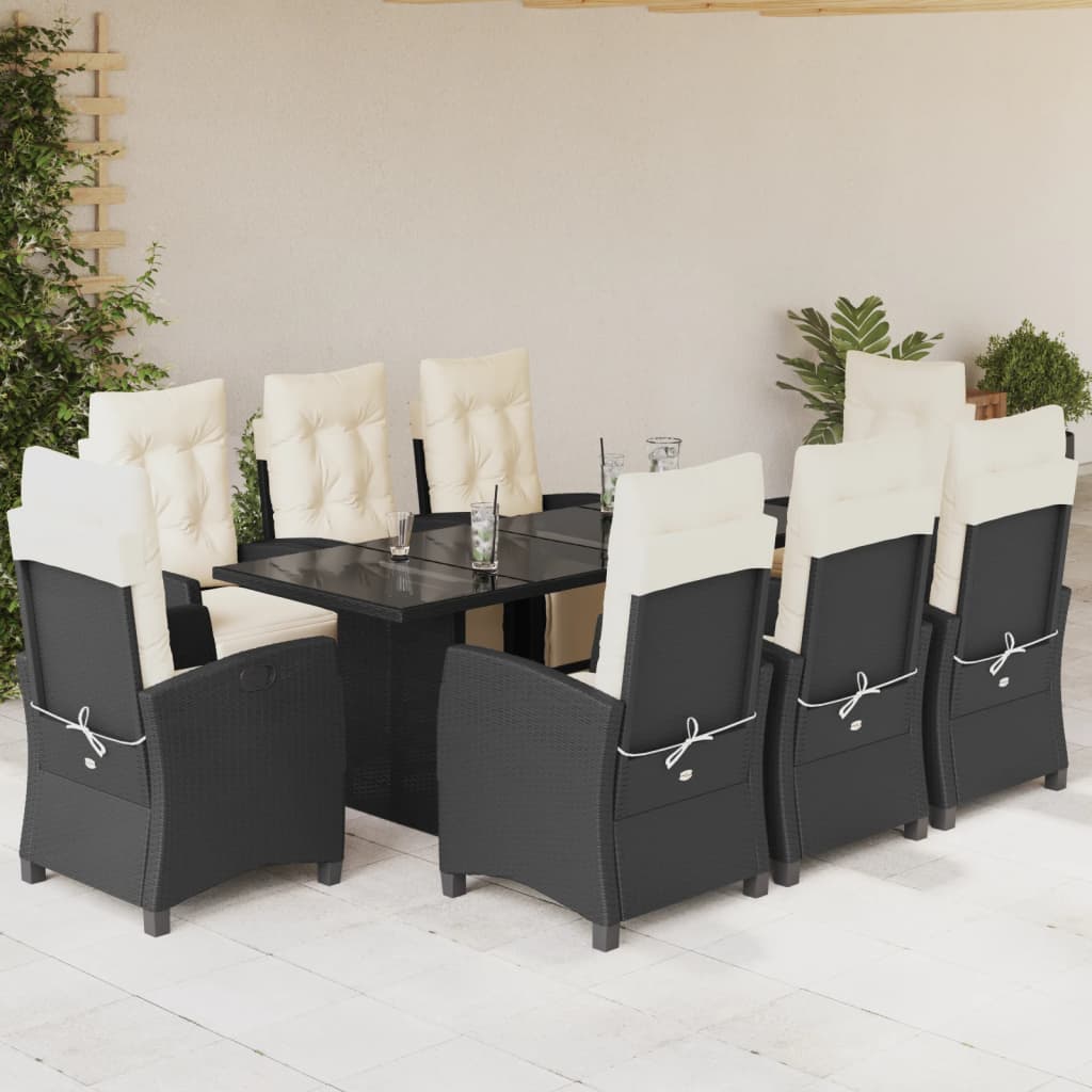 Set Mobilier De Grădină Cu Perne, 9 Piese, Maro, Poliratan