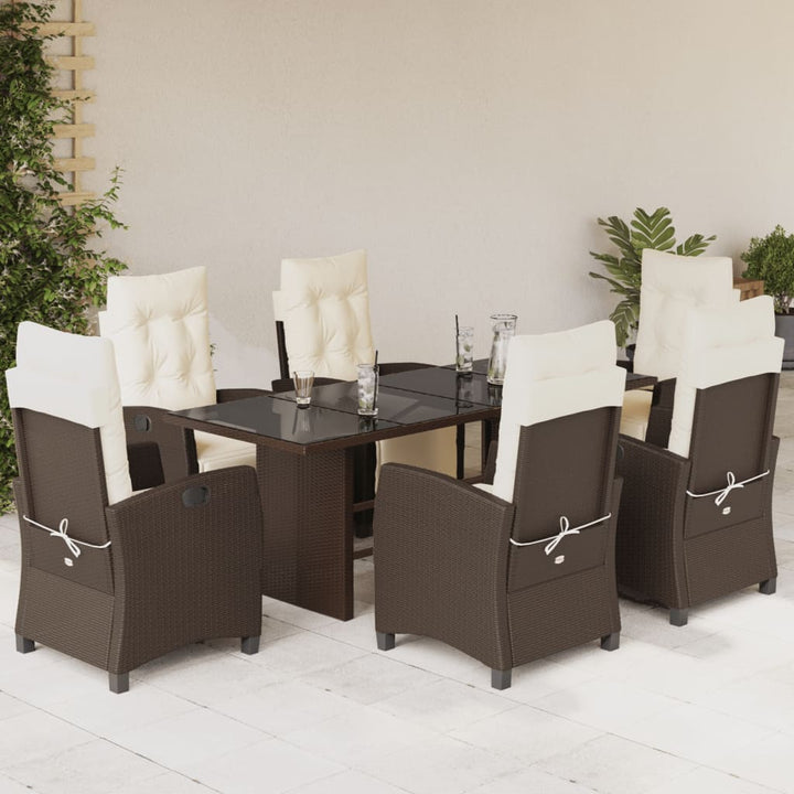 Set Mobilier De Grădină Cu Perne, 9 Piese, Maro, Poliratan