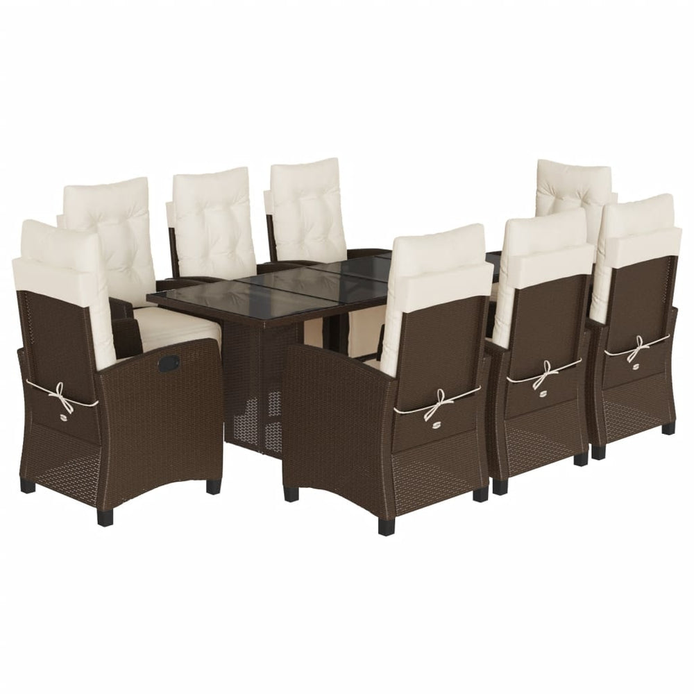 Set Mobilier De Grădină Cu Perne, 9 Piese, Maro, Poliratan