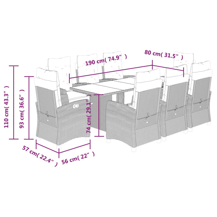 Set Mobilier De Grădină Cu Perne, 9 Piese, Maro, Poliratan