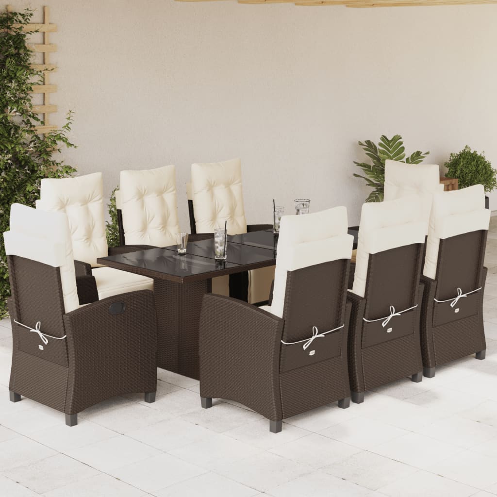 Set Mobilier De Grădină Cu Perne, 9 Piese, Maro, Poliratan