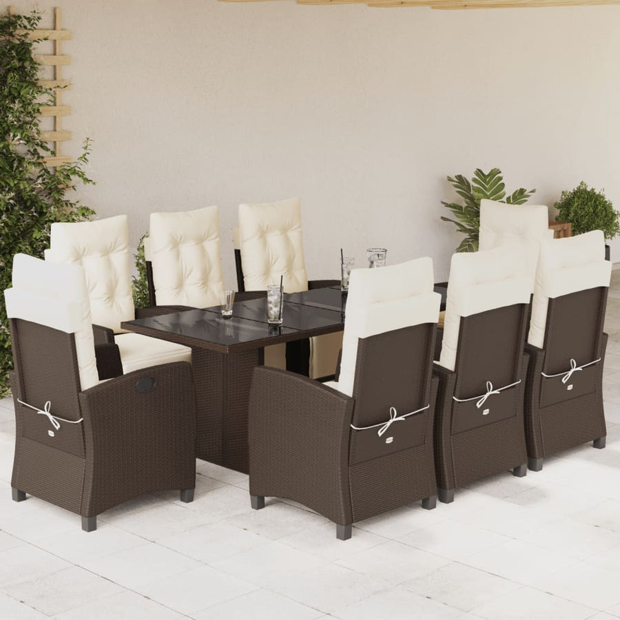 Set Mobilier De Grădină Cu Perne, 9 Piese, Maro, Poliratan