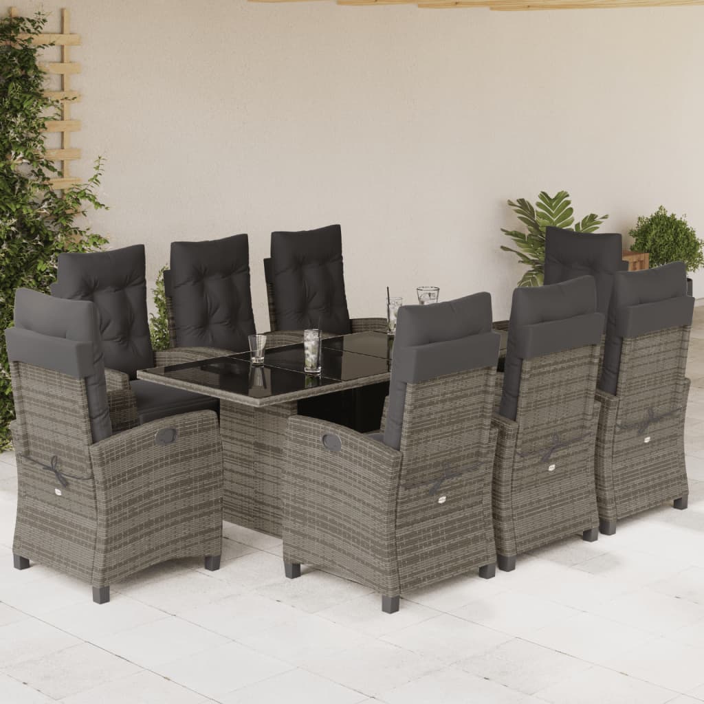 Set Mobilier De Grădină Cu Perne, 9 Piese, Maro, Poliratan