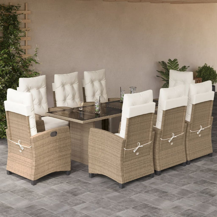 Set Mobilier De Grădină Cu Perne, 9 Piese, Maro, Poliratan
