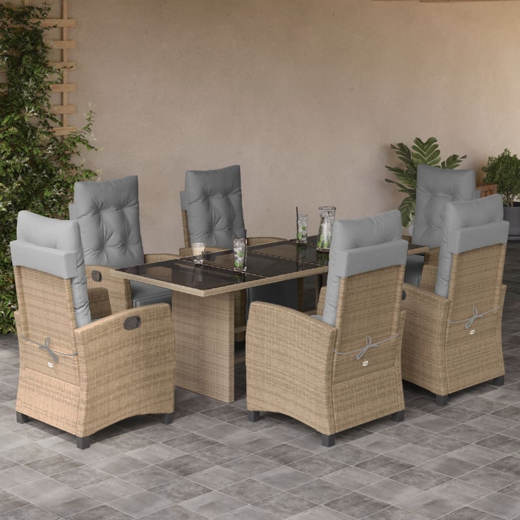 Set Mobilier De Grădină Cu Perne, 9 Piese, Maro, Poliratan