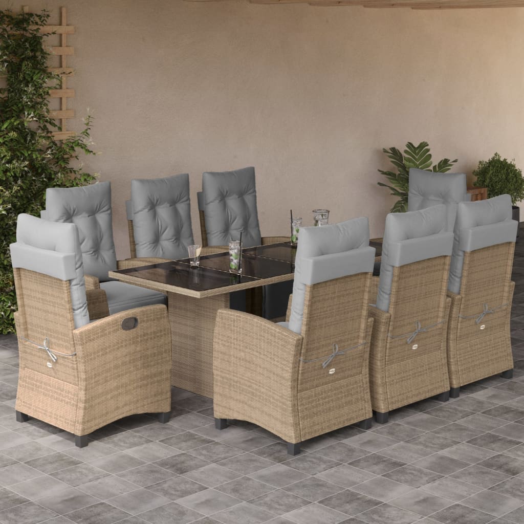 Set Mobilier De Grădină Cu Perne, 9 Piese, Maro, Poliratan