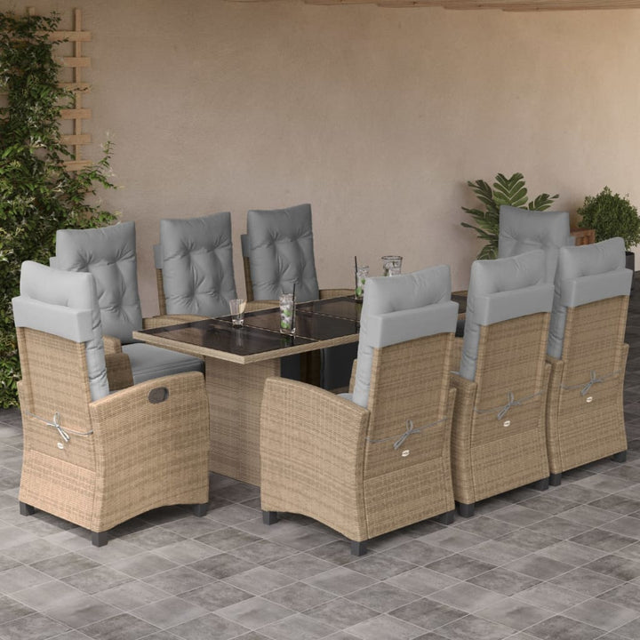 Set Mobilier De Grădină Cu Perne, 9 Piese, Maro, Poliratan