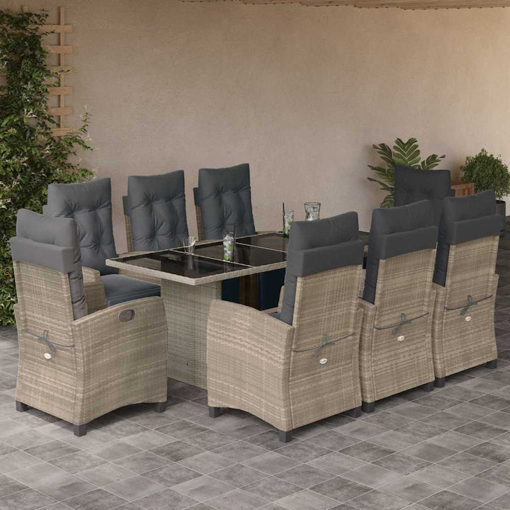Set Mobilier De Grădină Cu Perne, 9 Piese, Maro, Poliratan