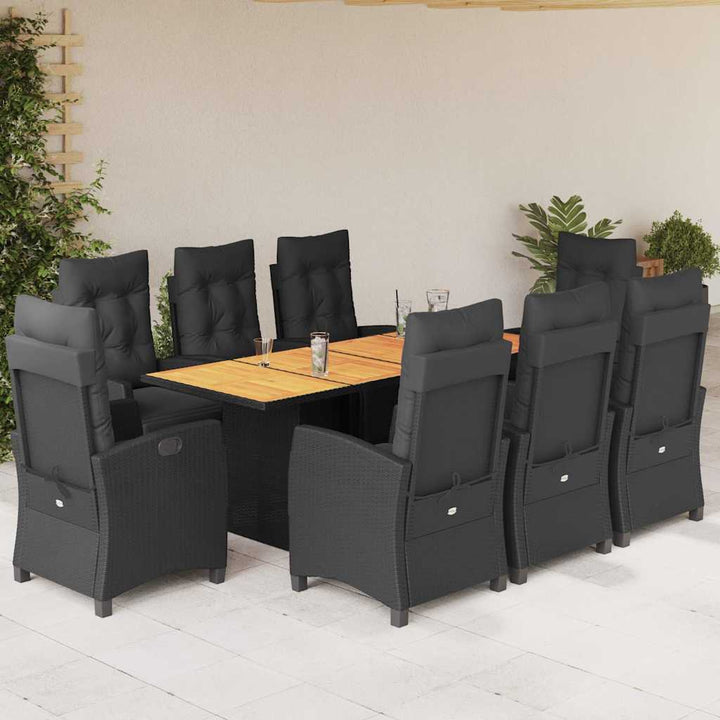 Set Mobilier De Grădină Cu Perne, 9 Piese, Maro, Poliratan