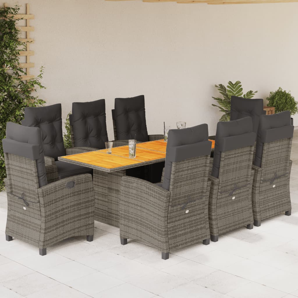 Set Mobilier De Grădină Cu Perne, 9 Piese, Maro, Poliratan