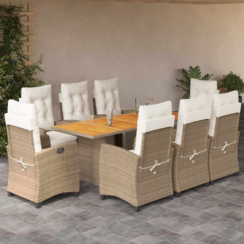Set Mobilier De Grădină Cu Perne, 9 Piese, Maro, Poliratan
