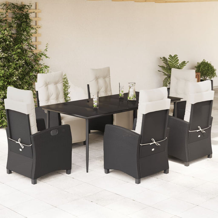 Set Mobilier De Grădină Cu Perne, 7 Piese, Negru, Poliratan