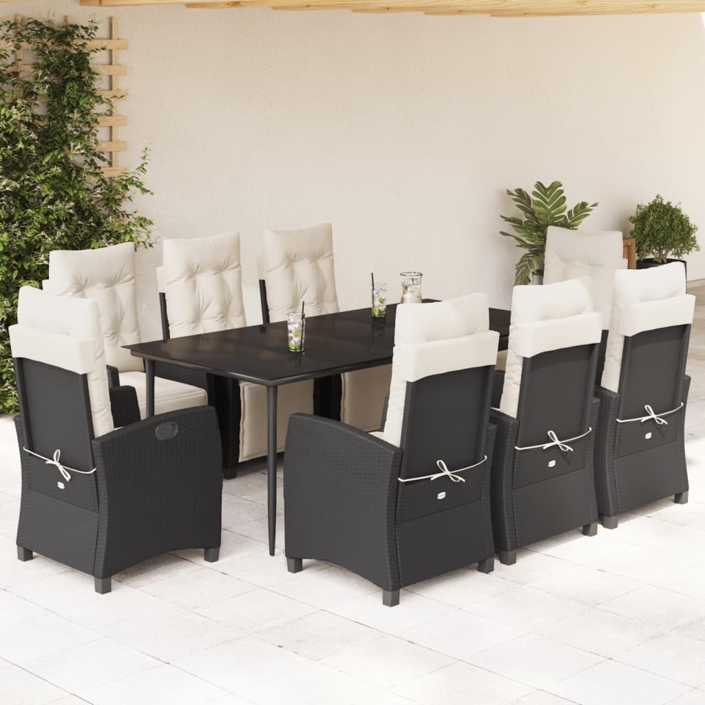 Set Mobilier De Grădină Cu Perne, 7 Piese, Negru, Poliratan