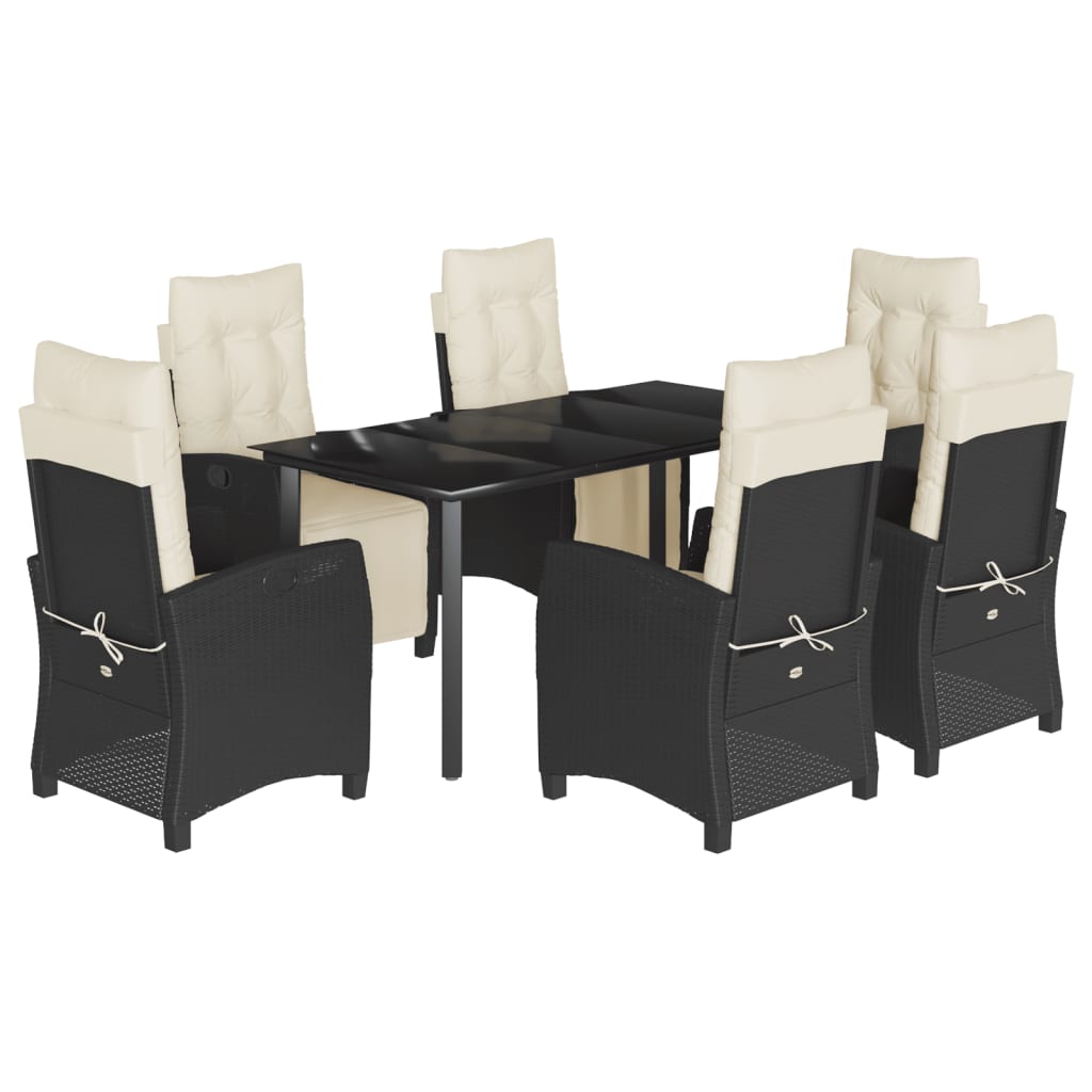 Set Mobilier De Grădină Cu Perne, 7 Piese, Negru, Poliratan