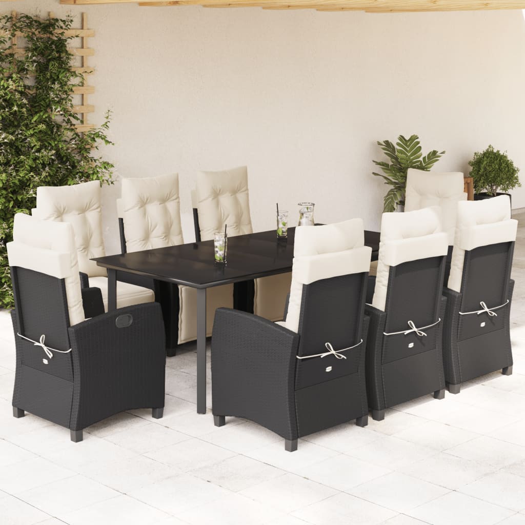 Set Mobilier De Grădină Cu Perne, 7 Piese, Negru, Poliratan