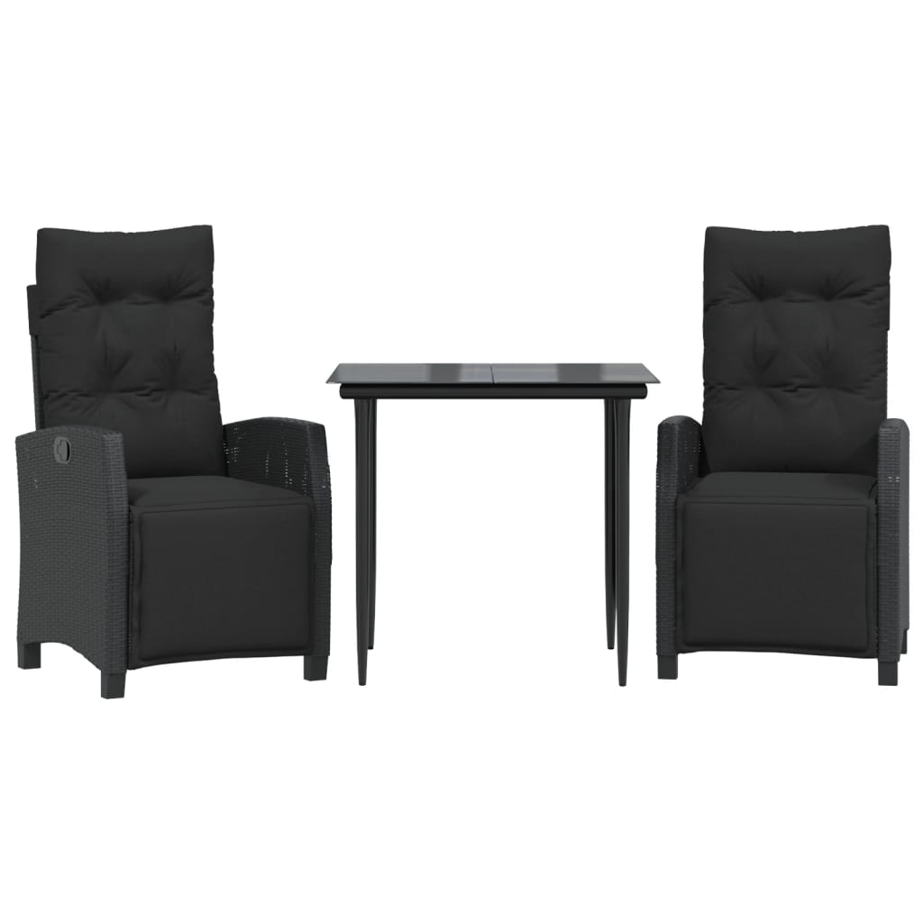 Set Mobilier De Grădină Cu Perne, 3 Piese, Negru, Poliratan