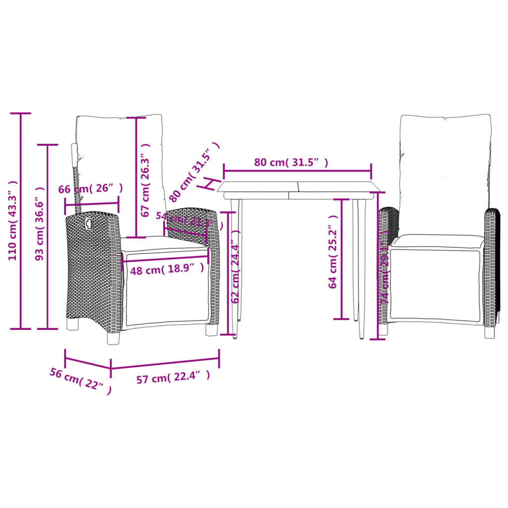 Set Mobilier De Grădină Cu Perne, 3 Piese, Negru, Poliratan