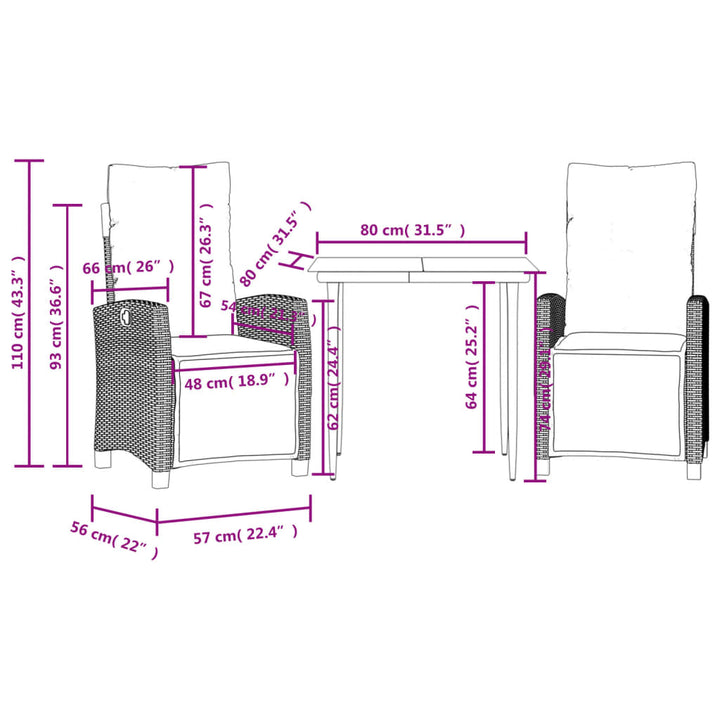 Set Mobilier De Grădină Cu Perne, 3 Piese, Negru, Poliratan